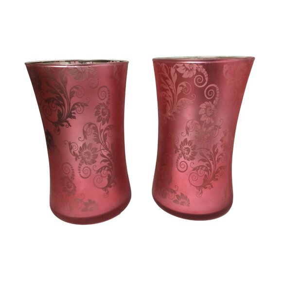 Pair of Red & Patterned Woodwick Candle Holders - each about 7" tall - Picture 2 of 9